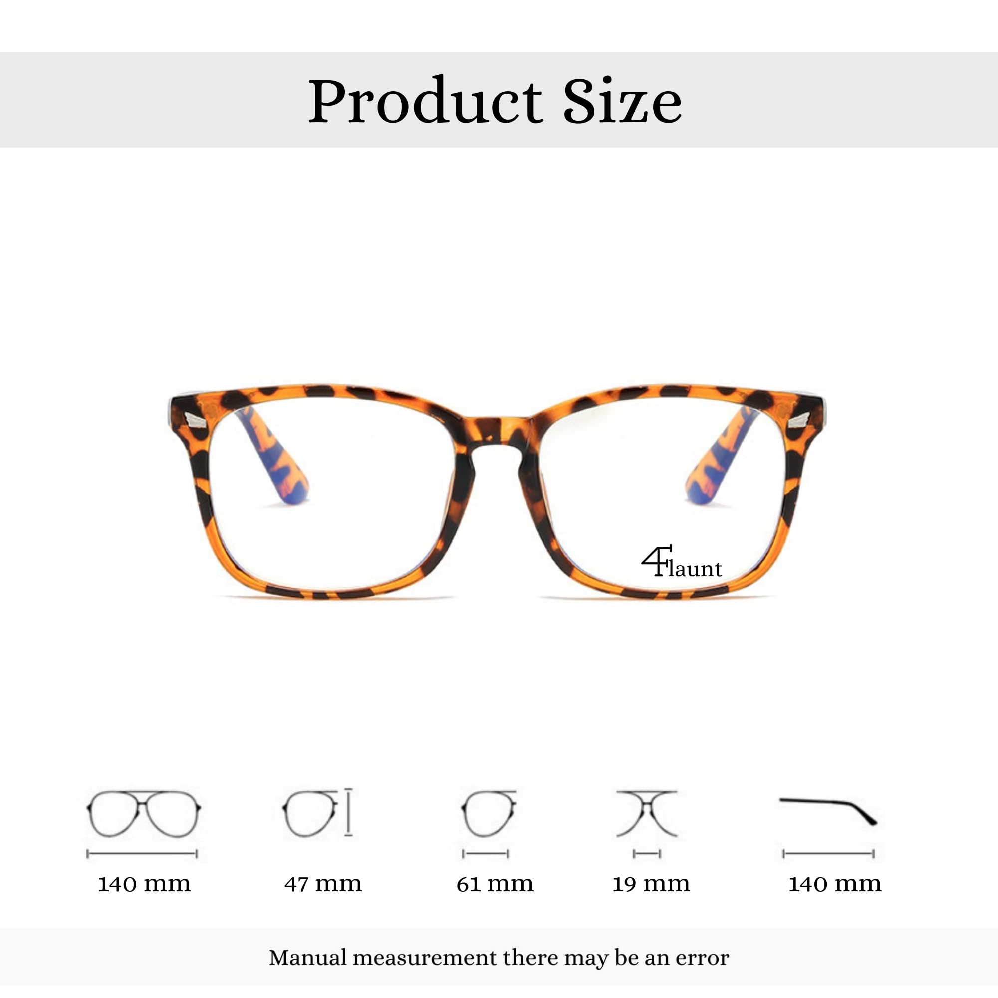 4Flaunt BluBlock Blue Light Blocking Rectangular Computer Glasses | Reduce Eye Strain, Headaches and Blurry Vision | Computer/Gaming/TV/Phones Specs For Men & Women (Size - Medium) (Leopard) 4