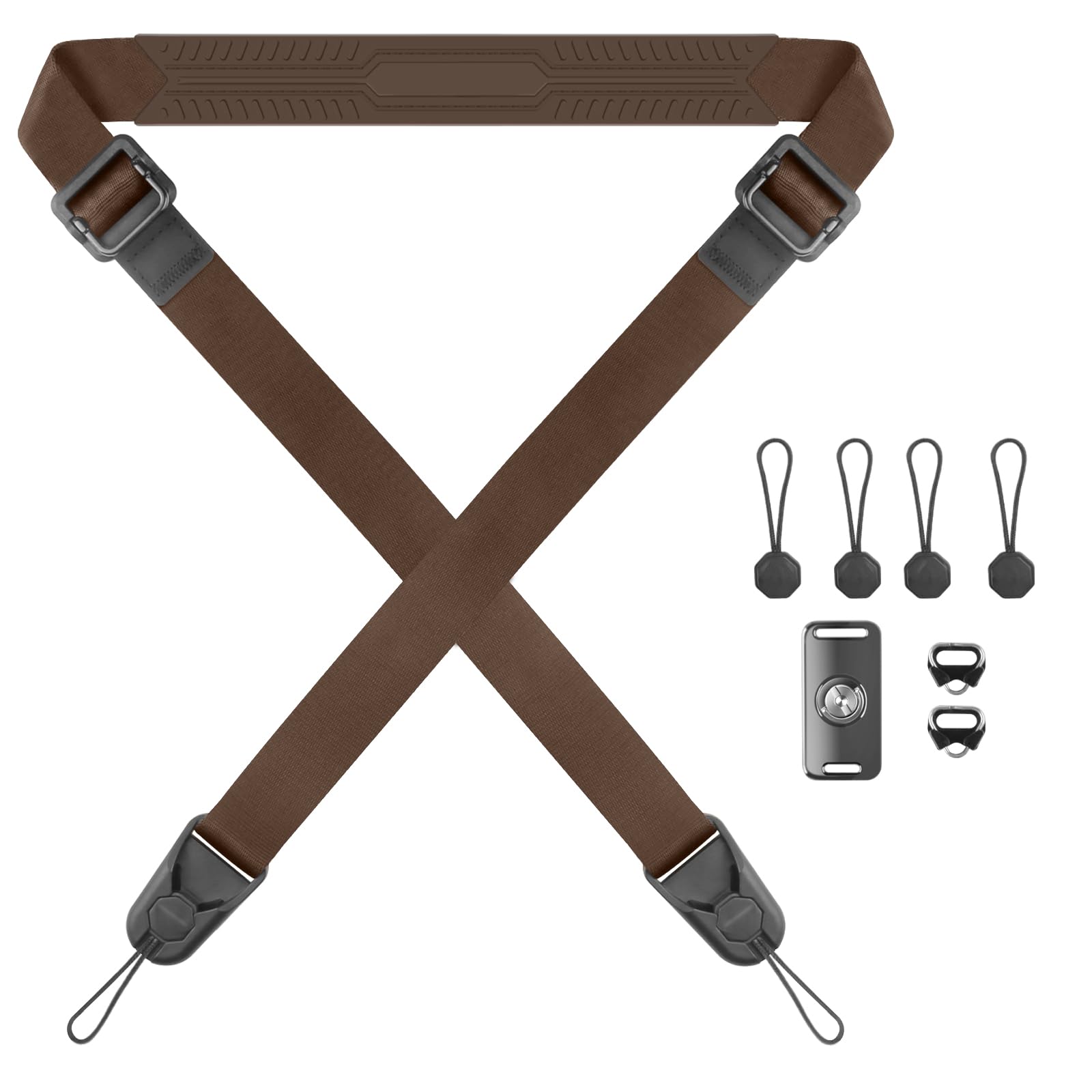 FIEIL Adjustable Camera Strap, Universal Camera Strap with Quick Release and Connection, Comes with Comfortable Silicone Shoulder Pads and Base, Smooth and Sturdy, Strap Width 1''(2.5cm Dark Brown)