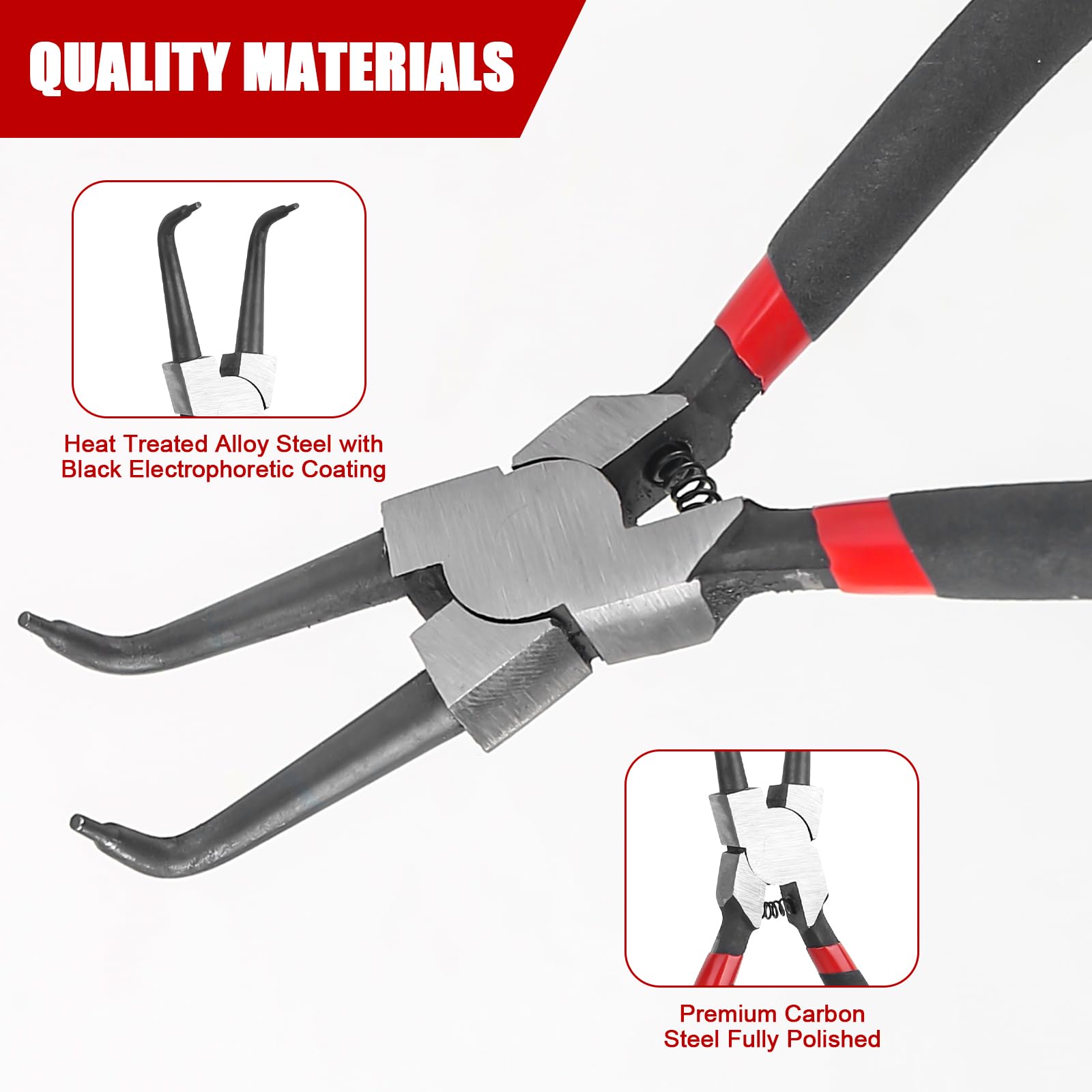Jeu De 2 Pinces À Circlips 175mm Outil De Pince À Anneau Interne Et Externe Cintré, Pince A Clips Droites Avec Poignées Antidérapantes, Pince À Circlips Courbées Pour Retirer Les Bagues
