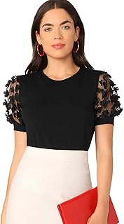 Romwe Women's Summer Short Sleeve Mock Neck Casual Blouse Tops