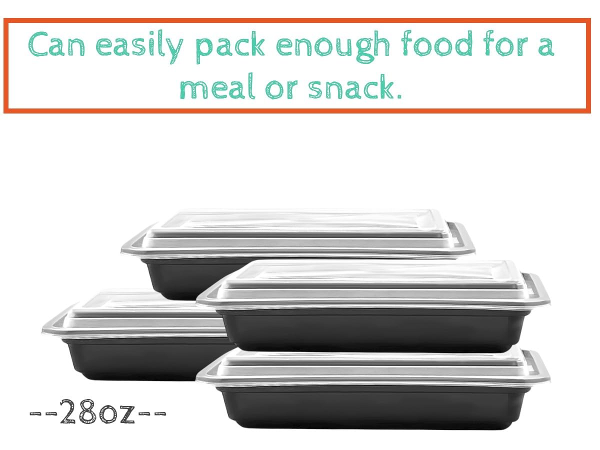 Recipientes de plástico para comida preparada de 28 onzas con tapas para almacenamiento de alimentos, caja bento para almuerzo, a prueba de fugas, sin BPA, reutilizable o desechable, apto