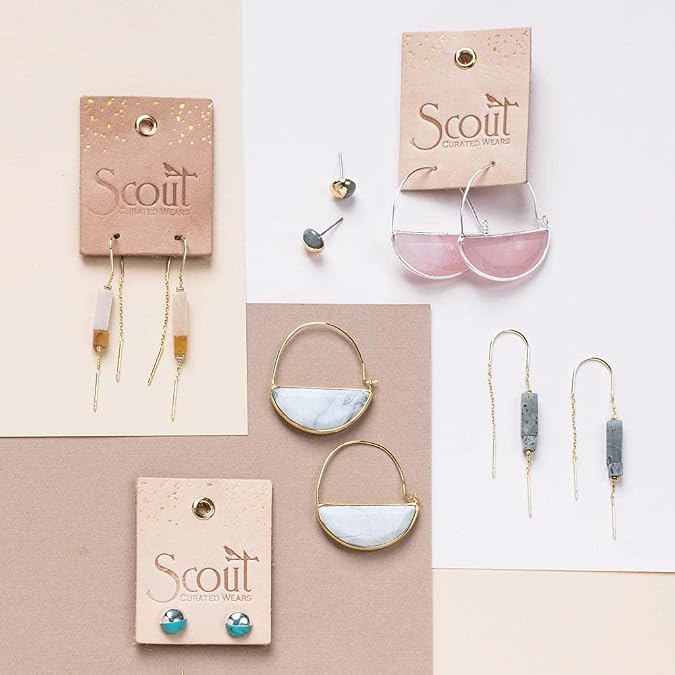 Scout Curated Wears - Rectangle Stone Thread Earring - Rhodonite/Black/Silver