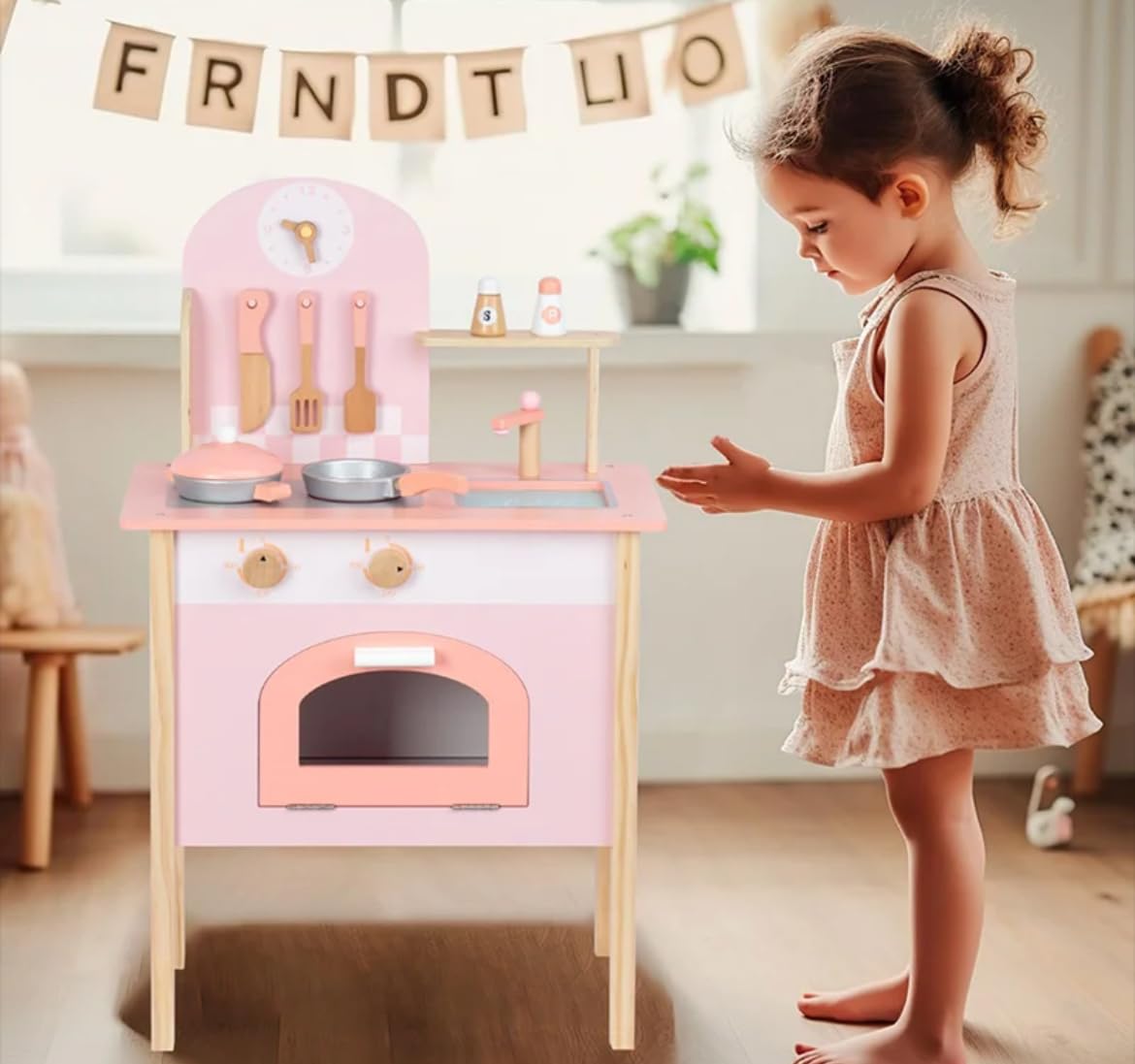 TOYARTSY Colourful Wooden Kids Play Kitchen Set (Pink) | Pretend Play Cooking Toy with Accessories (B0DD391TFX) Amazon Price History, Amazon Price Tracker