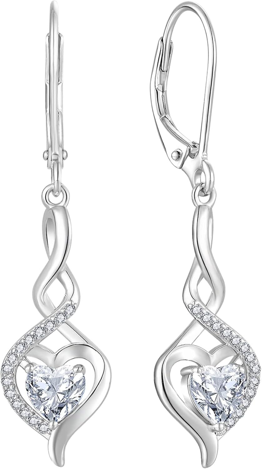 Starchenie Infinity Heart Earrings Sterling Silver Twisted Leverback Earring Gemstones Jewelry for Women