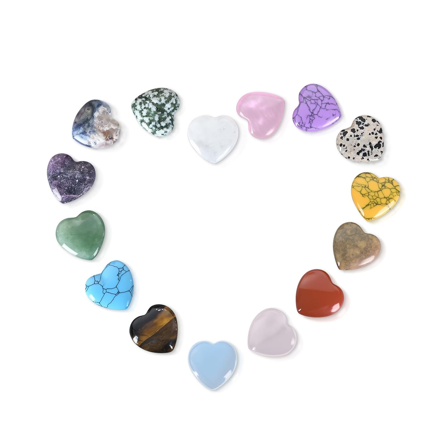 15PCS Mixed Color Heart Healing Crystals – Handcrafted Gemstones for Meditation, Chakra Balancing, Energy Healing & Witchcraft, Crystals and Healing Stones for Positive Vibes
