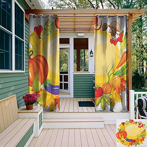 leinuoyi Harvest, Outdoor Curtain Extra Long, Garden Products from Whole Year Mushroom Bell Peppers Carrot Leek Healthy Life, for Pergola W120 x L108 Inch Multicolor