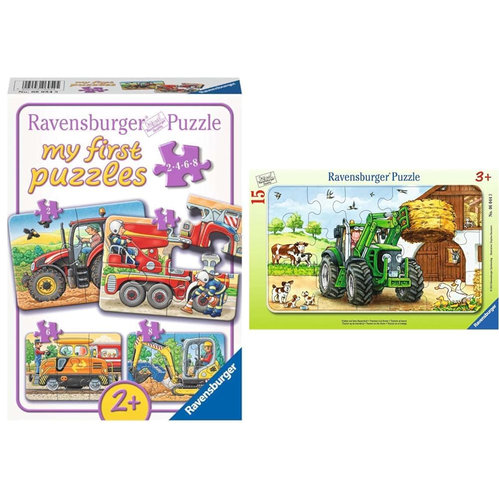 Ravensburger Kinderpuzzle - 06954 Bei der Arbeit & Kinderpuzzle - 06044 Traktor auf dem Bauernhof - Rahmenpuzzle für Kinder ab 3 Jahren, mit 15 Teilen