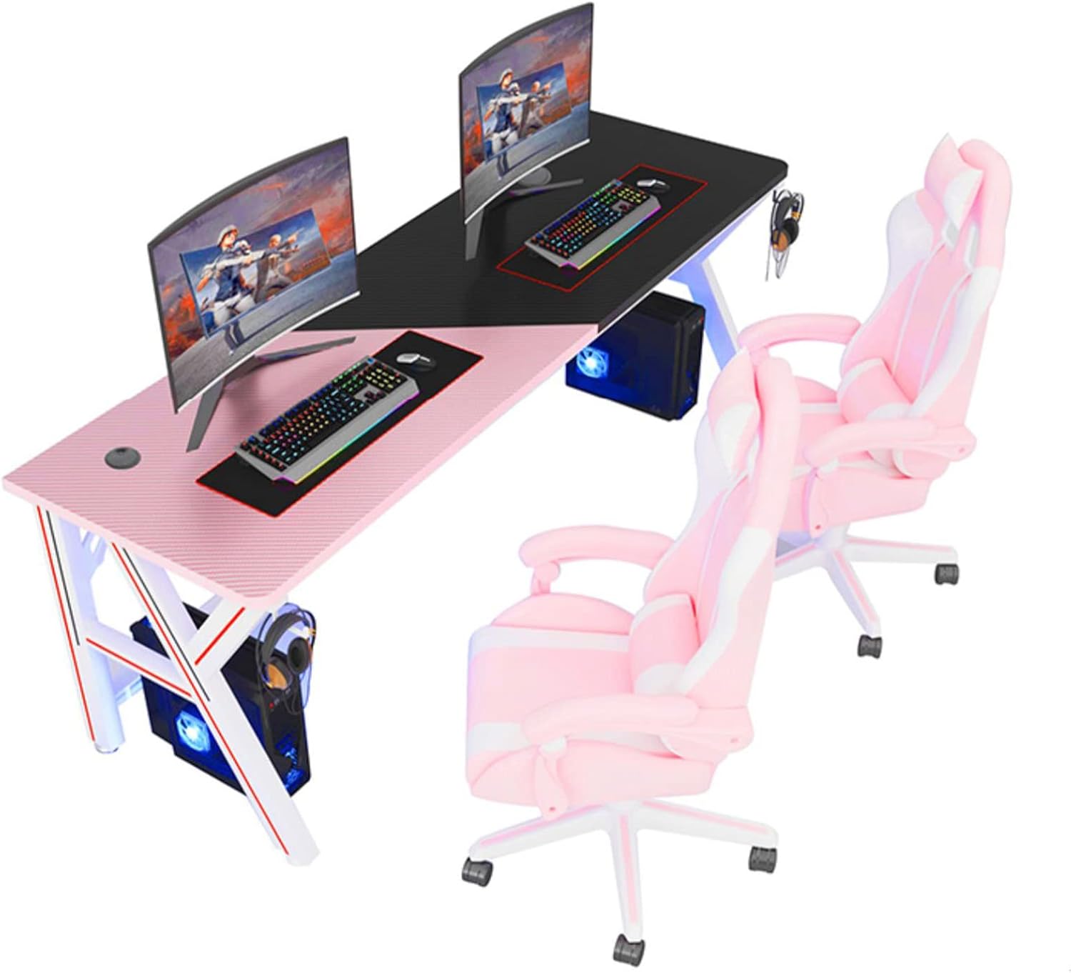SGSDG Pink Bar Gaming Table with Gaming Chair, Carbon Fiber
