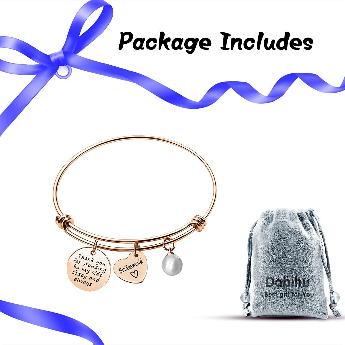 Dabihu Bridesmaid Gift from Bride Bridesmaid Adjustable Bracelet Thank You for Standing by My Side Bangle Wedding Gift for Best Friends Sister Thank You Gifts Appreciation Bracelets Jewelry Gifts - Image 7