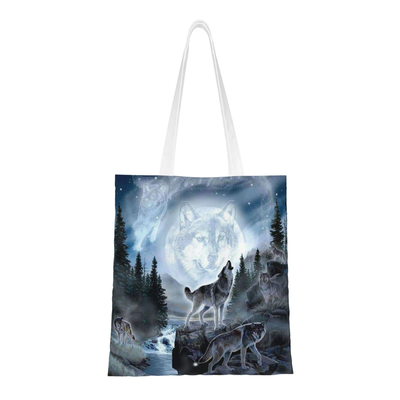 AABSTBFM Moon Wolf Printed Shopping Bags For Women Ladies Girls - Reusable Shoulder Tote Bag, Grocery Bags, Shopper Handbag, Toy Bag, And Beach Bag