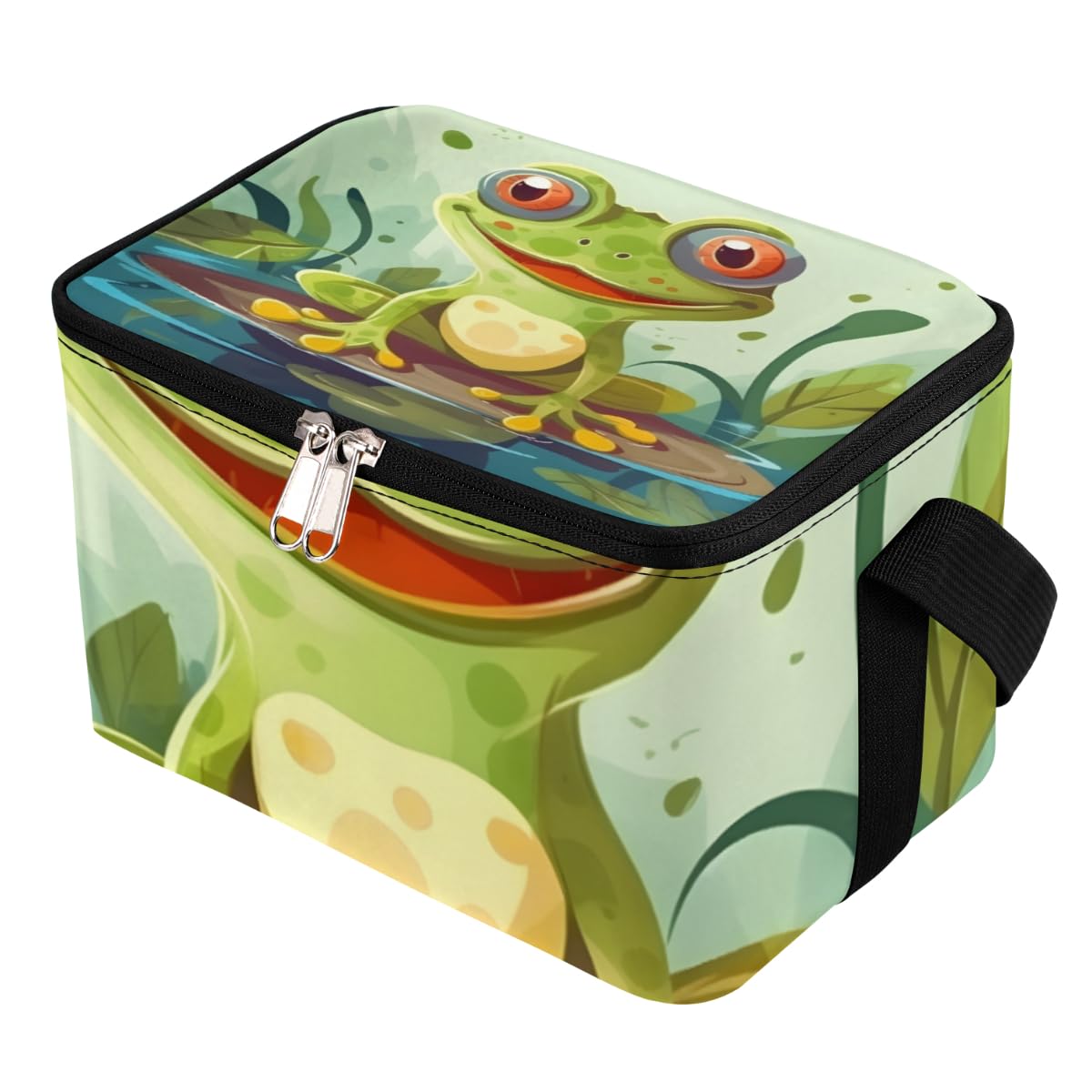 GzLeyigou Lunch Bags for Women Men 9 Cans,Frog Hot & Cold Food Delivery Bag Insulated Grocery Bag Insulated Lunch Box Cute Frog Cooler Bag for Office Work Picnic Beach