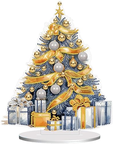 Pintura de diamantes para árbol de Navidad, kit de adornos de escritorio para adultos, arte con diamantes pintura acrílica por números, decoraciones