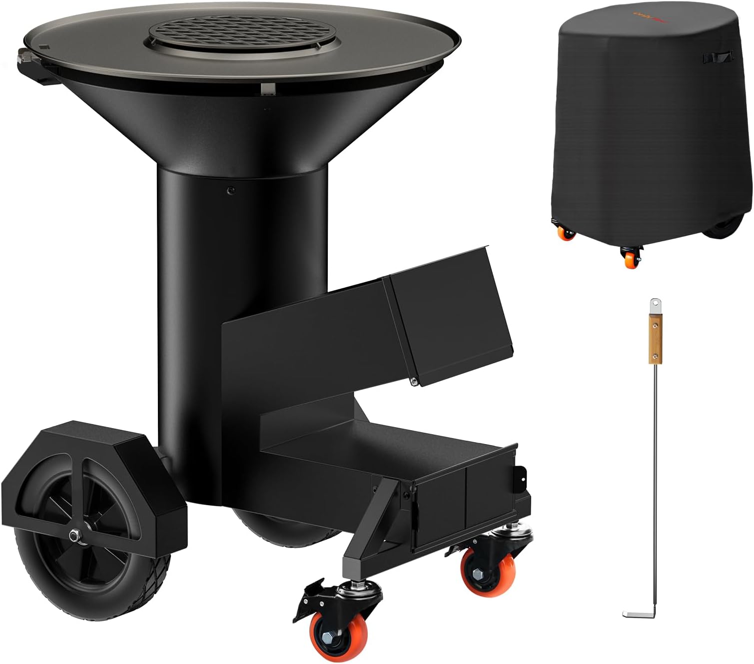 Onlyfire Outdoor Rocket Stove with Griddle Plate, Wood Burning Stove with Wheels and Cover, Portable Camping Stove for Outdoor Cooking and Garden