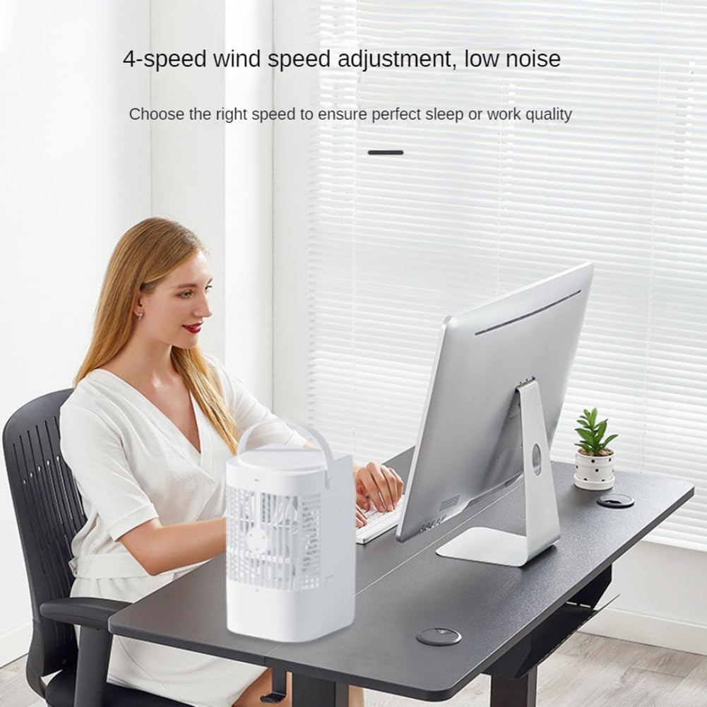 Climatiseur Portable, Ventilateur, Refroidisseur d'air par Évaporation, Humidificateur avec 3 Vitesses, 7 Couleurs pour Chambre de Camping, Installation Facile, Facile à Utiliser