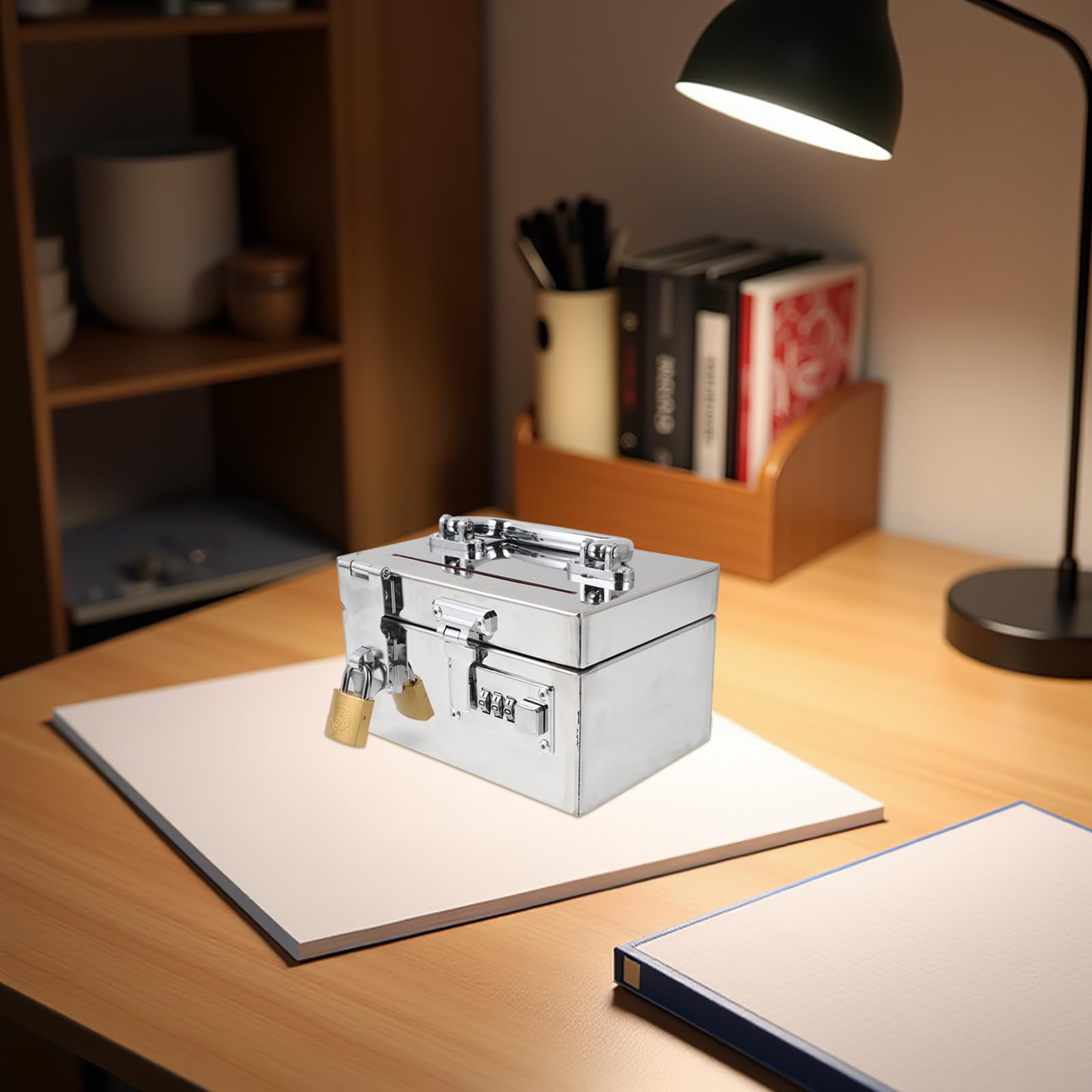 Mikikit Grosse Tirelire en Acier Inoxydable Serrure à Code, Boîte à Économies Portable Maison, Design Simple et Fonction D'épargne Sécurisée