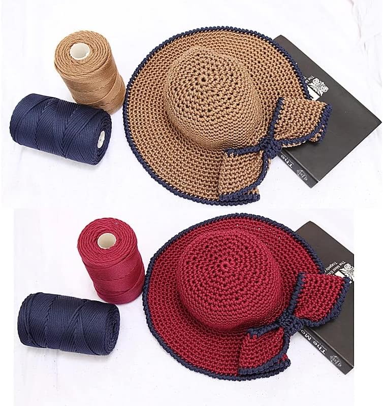 Miniatura 8 de Paquete de 2 hilos de poliéster súper suaves de 8.11 ozlote para tejer macramé de ganchillo para sombreros de verano, hilo para bricolaje de punto a