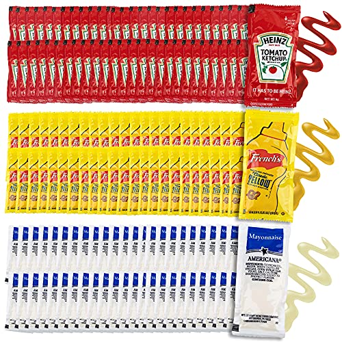 Grab-n-Go Condiment Packs - 50 Single Serve Pouches of Each: Ketchup, Mustard, and Mayo - Great for Picnics, Boxed Lunch, BBQ, Travel, Picnic and Parties (150 Condiment Packets Total)