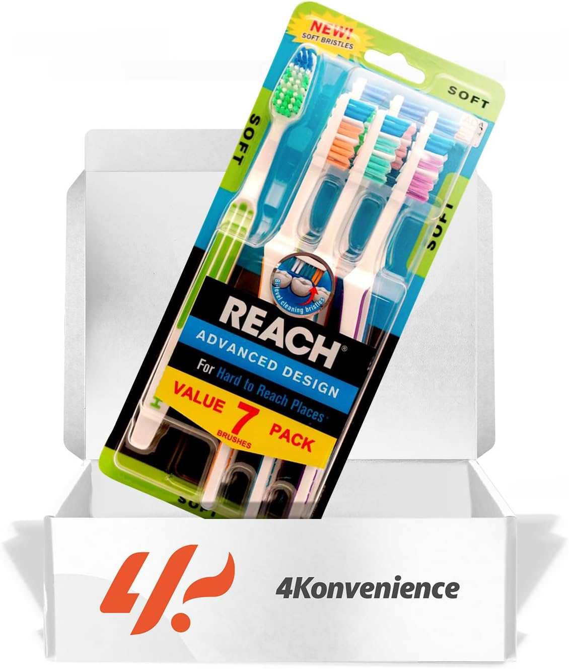 4K Logistics Reach Advanced Design Adult Toothbrush with Soft bristles (3 Pack of 7 Count Each) | Effectiveness, Softness & Cleaning | Hygiene Routine | 21 Count Total