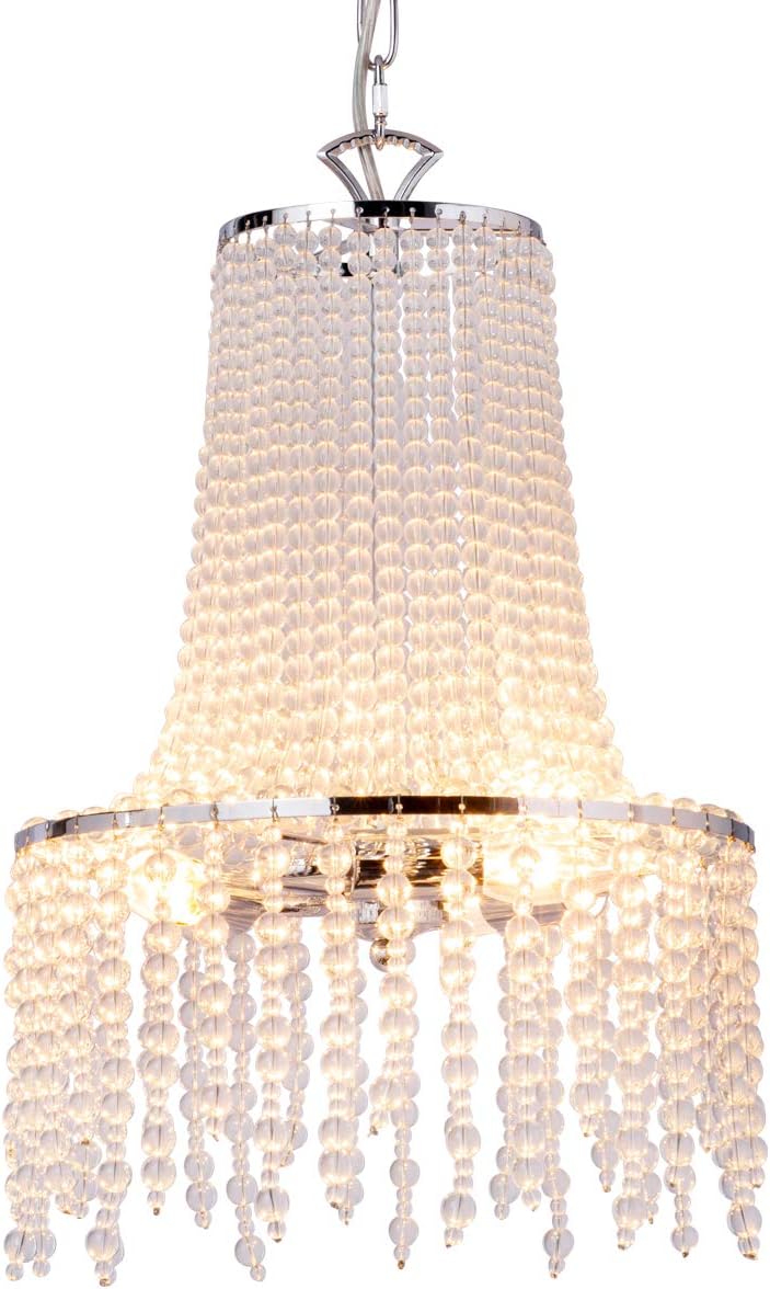 Flash Deals - 60% OFF VILUXY Contemporary Glass Beaded Pendant Light Modern Chandelier Chrome Finish for Bedroom, Livingroom, Gril Room 3-Light