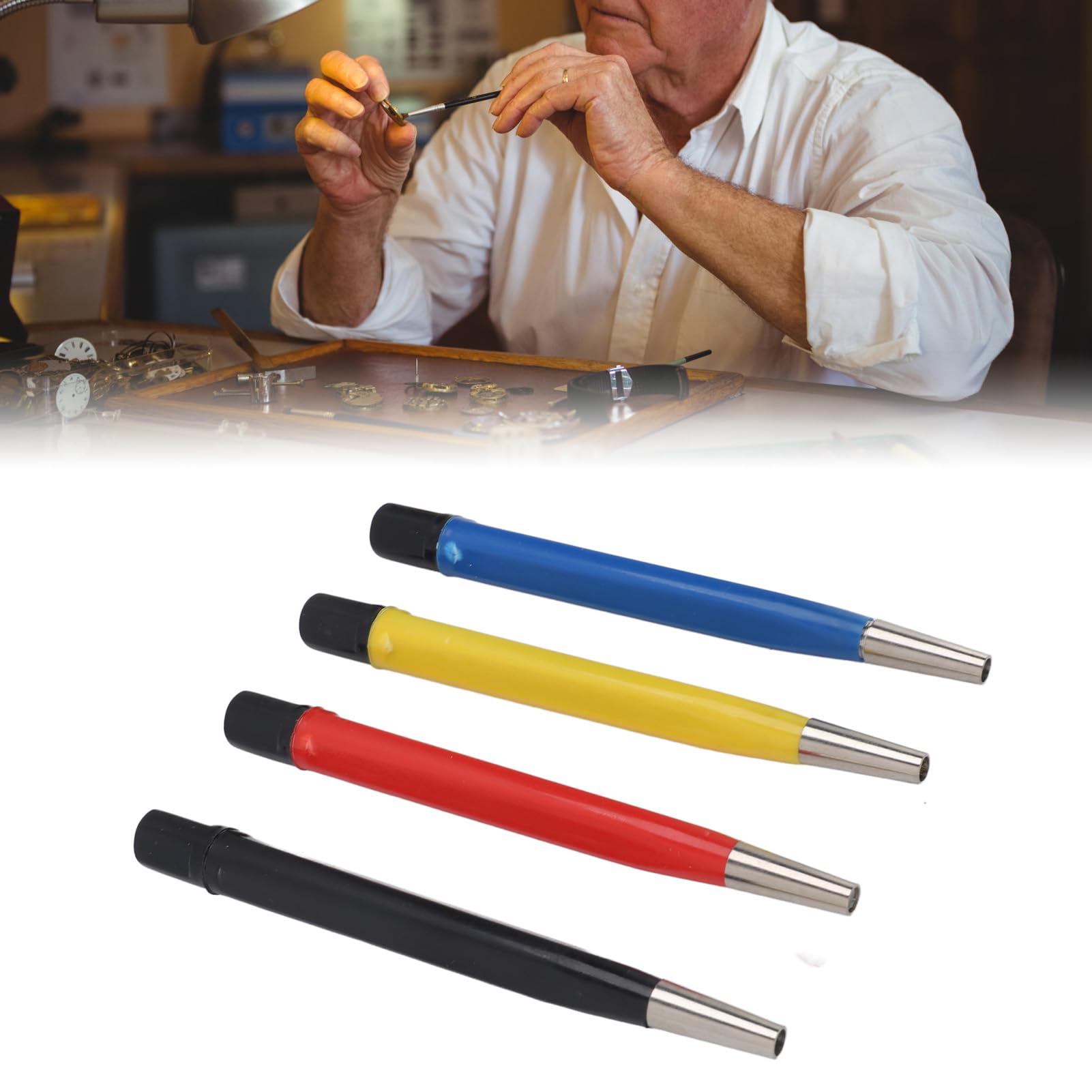 4-teiliges Kratzbürstenstift-Set, Vorbereitungs- und Schleifbürste Im Stiftstil mit Verstellbaren Spitzen aus Stahl, Messing, Fiberglas und Nylon Zum Reinigen von Schmuck, Uhren