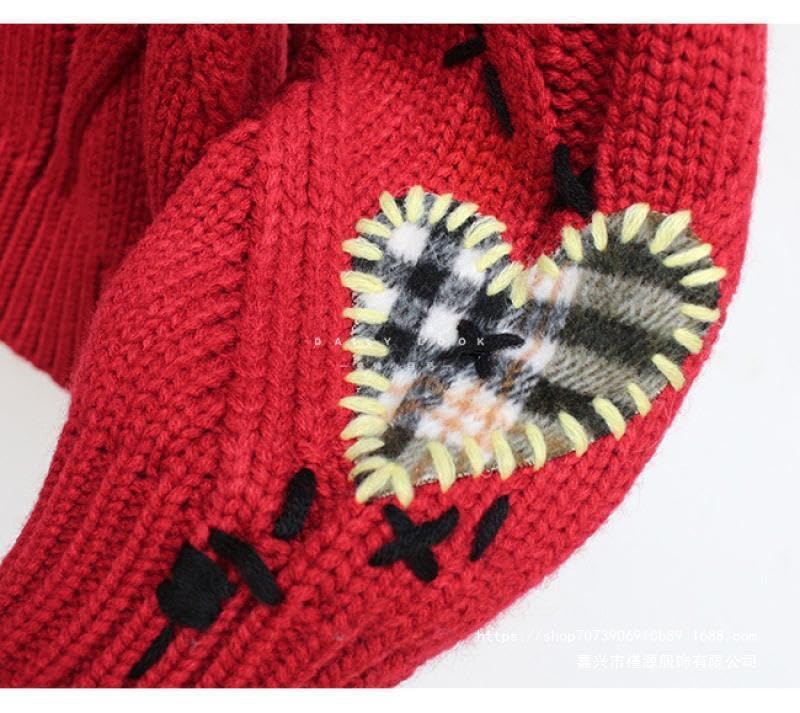 Image of Women's Cable Knit Open Front Cardigan V-Neck Button Down Embroidery Wool Blend Sweater Coat(red,XXL)