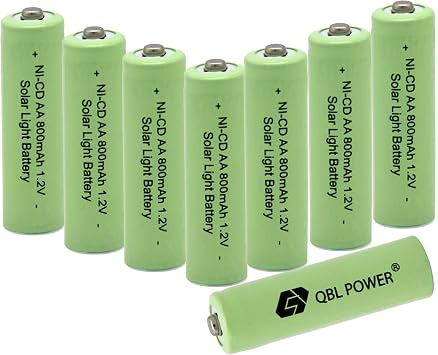 QBLPOWER Ni-CD AA 800mAh 1.2V Rechargeable Battery for Solar Outdoor Lights Lamp Garden Yard Lawn8 Pieces