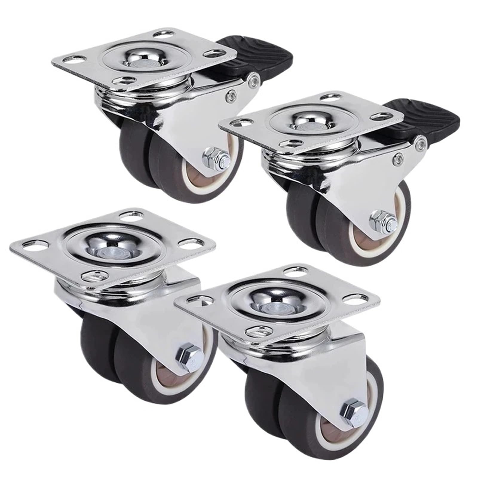 4 STÜCKE Lenkrollen 1,5 "/2" Heavy Duty Weichgummirolle Möbelrolle Mit Bremse for Plattformwagen Geeignet für Geräte und Möbel(4PCS with brake,1.5 Inch)