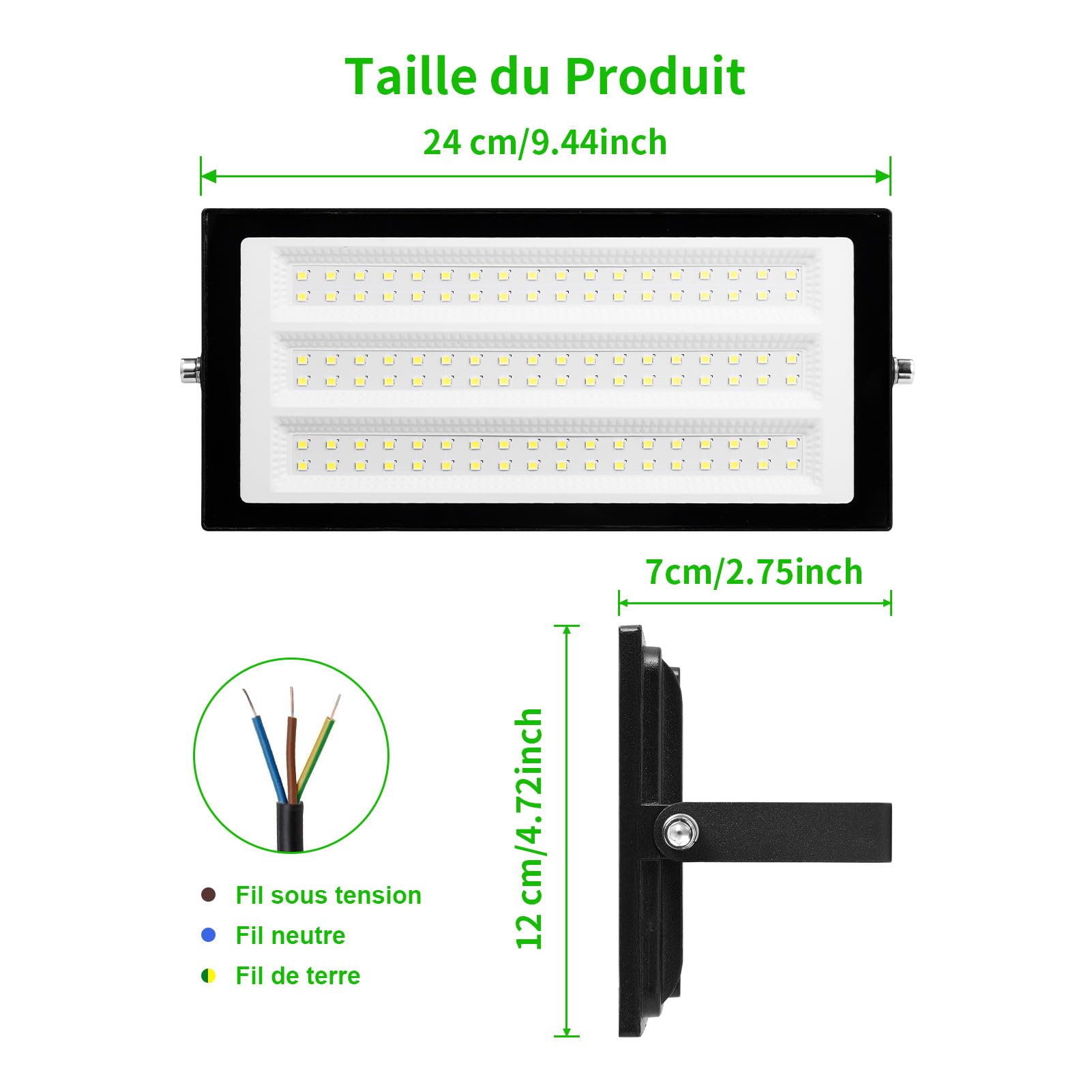 Lot de 2 Projecteur LED Extérieur 100W 10000LM Superlumineux, 6500K Blanc Froid IP66 Etanche pour Patio, Garage, Jardin, Terrasse, Usine