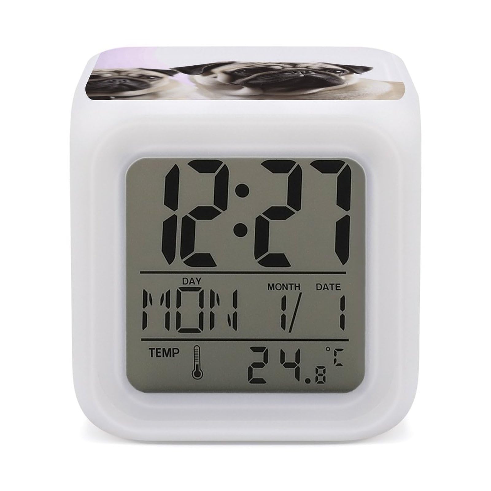 VstaDank Pug Dog Alarm Clocks with 7 Color Changing Night Light Exquisite Bedroom Digital Clocks with LED Temperature Display Desk Clock Ok to Wake Clocks for Heavy Sleeper