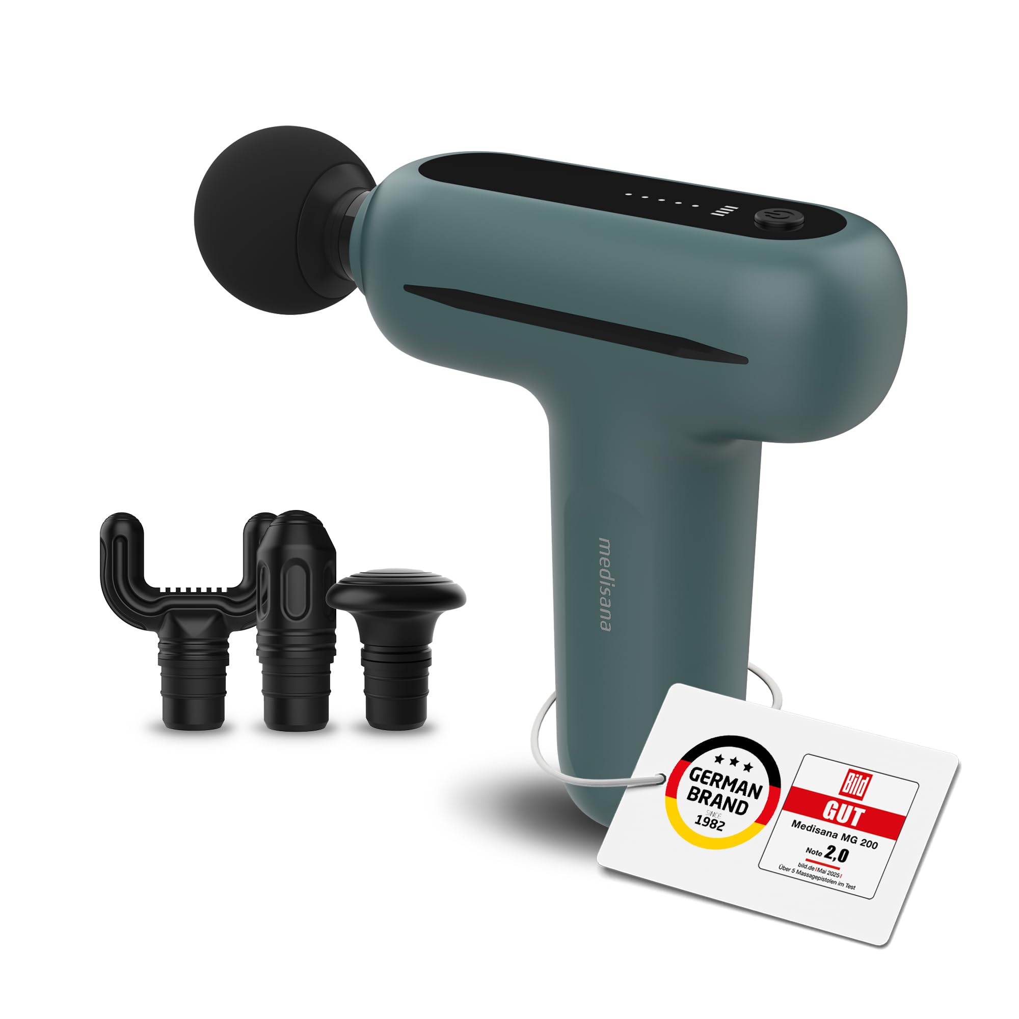 MG 200 Mini Massage Gun, Massage Gun with 4 attachments, Massager with Smart Mode and 5 Intensity Levels for Relaxation and Massage, Long Battery Life, with Storage Box