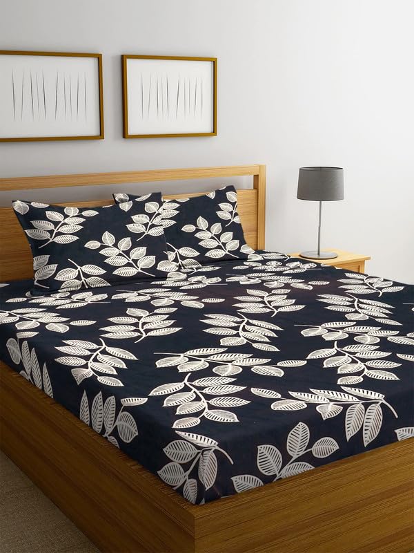 NEW LEAF Premium Cotton Flat Double Bedsheets with 2 Regular Size Pillow Covers | Double Bed Breathable | Wrinklefree | Ultrasoft 210 tc Supersoft Floral | 90×90 Inches, Multicolour