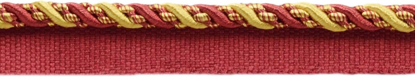 DÉCOPRO 27 Yard Value Pack of Medium 4/16 inch Burgundy Red Gold Noblesse Collection Lip Cord Style# 0416H Color: Carmine Gold - 1253 (25 Meters / 81 Ft.)