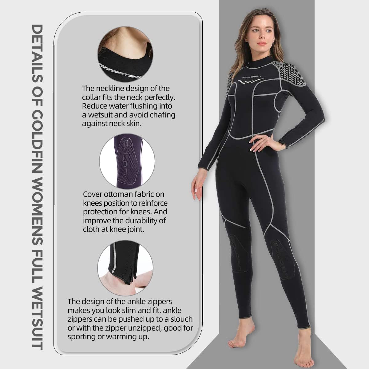 Goldfin 3mm Women Wetsuit, Mens Neoprene Fullsuits Long Sleeve Diving Suit Back Zip for Scuba Diving Snorkeling Surfing in Cold Water (Women M, Men L)