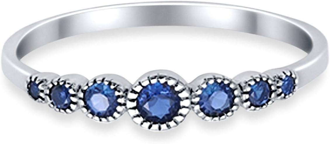 Blue Apple Co. 4mm Half Eternity Petite Dainty Wedding Band Ring Simulated Cubic Zirconia 925 Sterling Silver