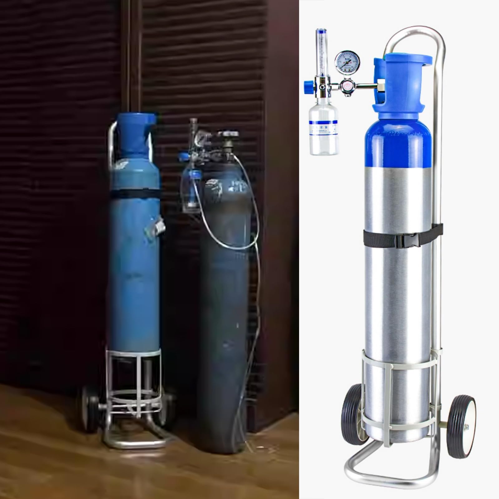 Genérico Carrito Ligero y Ajustable para bombonas con 2 Ruedas - Soporte móvil para bombonas de Gas de 2 a 10 l (Apto para 4,9-12,5 cm) - Plataforma Desmontable y portátil