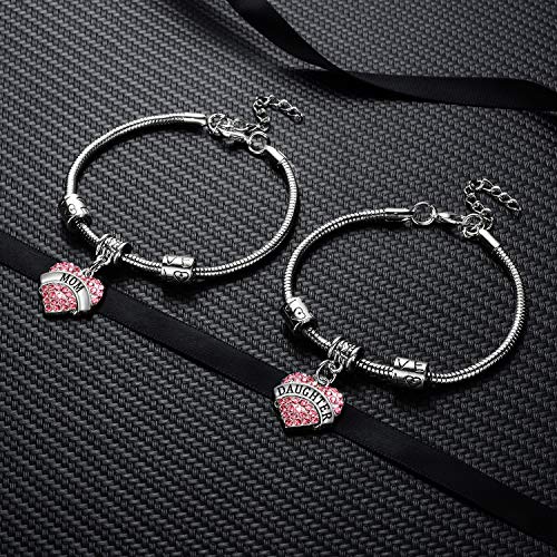 YEEQIN Set of 2 Crystal Heart Mom Daughter Charm Bracelet Jewelry Gift for Mother and Daughter4