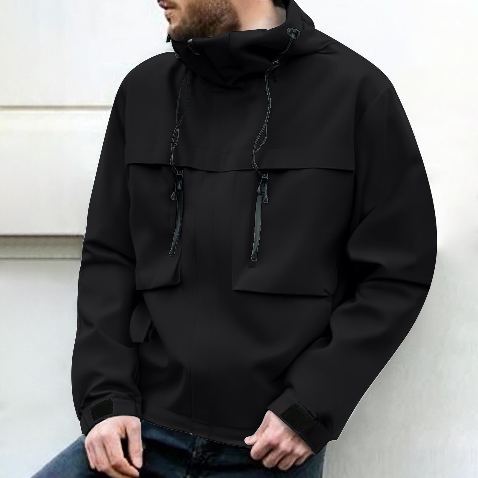 Chubasquero impermeable para hombre, chaqueta softshell con capucha, ligera chaqueta funcional con bolsillos, cortavientos, gabardina, cómoda, chaqueta de entretiempo, cortavientos, chaqueta para el