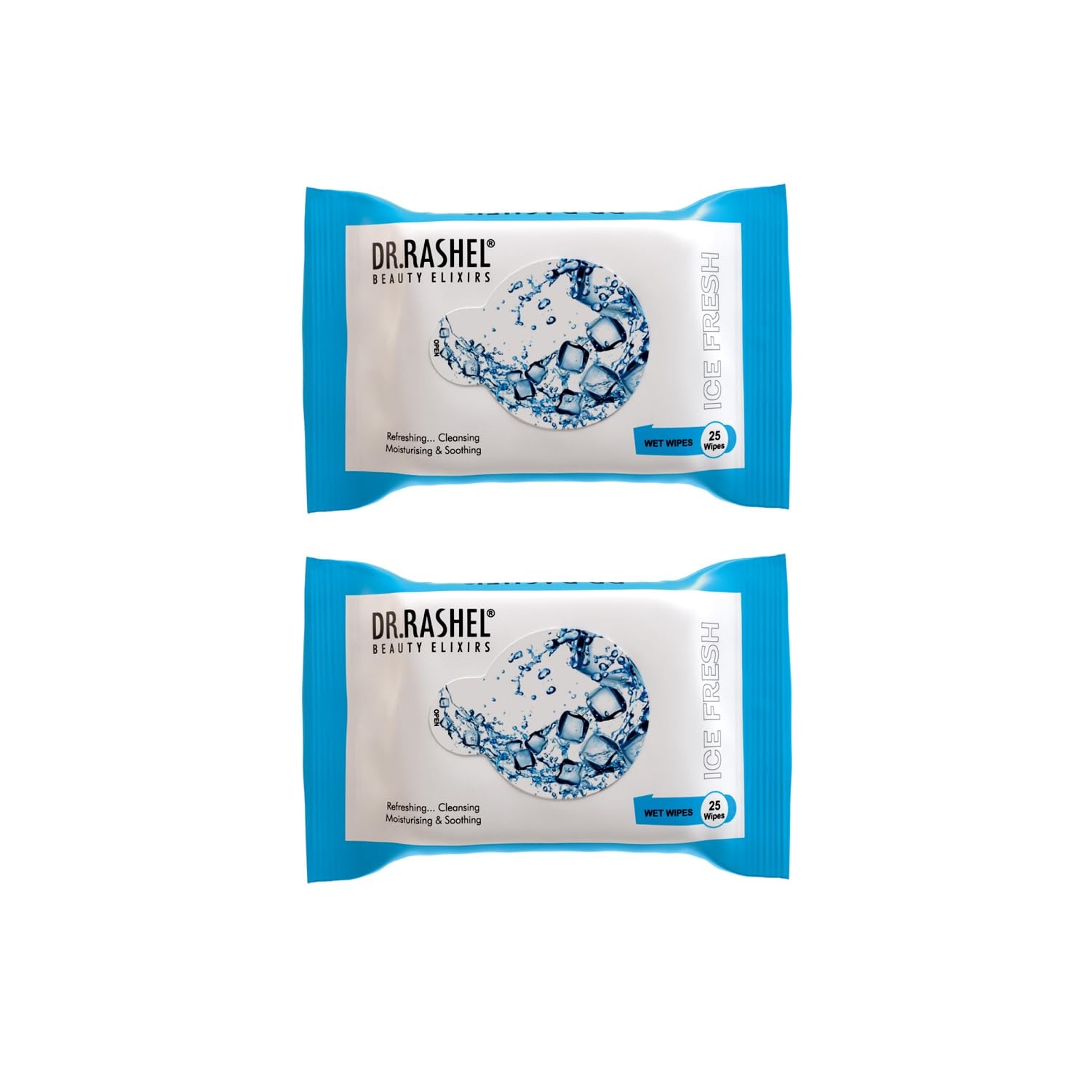 DR.Rashel Ice Fresh Pack of 2 Face Wipes, Enriched with goodness of Menthol and Aloe Vera Extract | For Multi purpose use | Gives Refreshing and Glowing Skin.(25 pc x 2)