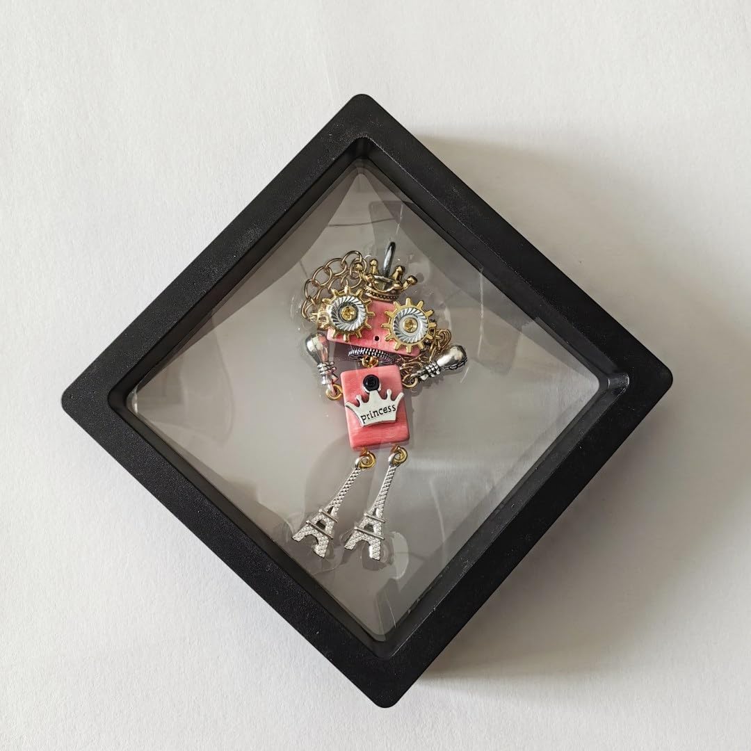 DEUXPER Steampunk Robot Pendant Necklace for Men Women, Unisex Unique Charms Jewelry Design of Pure Handmade With Wood and Metal Chain, Creative Birthday Gift