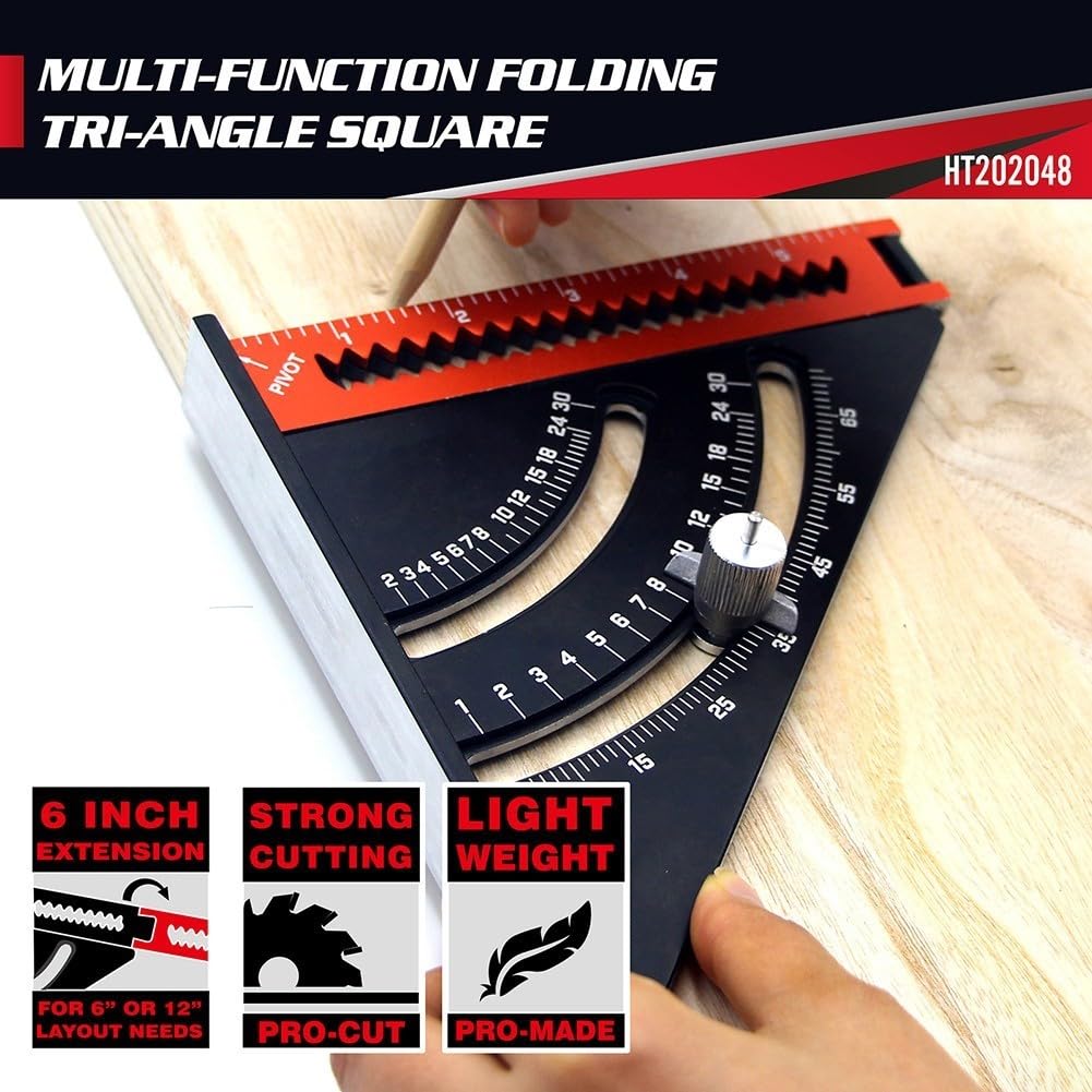 Regla triangular plegable portátil con marco de aleación de aluminio y posicionamiento ajustable para carpintería precisa