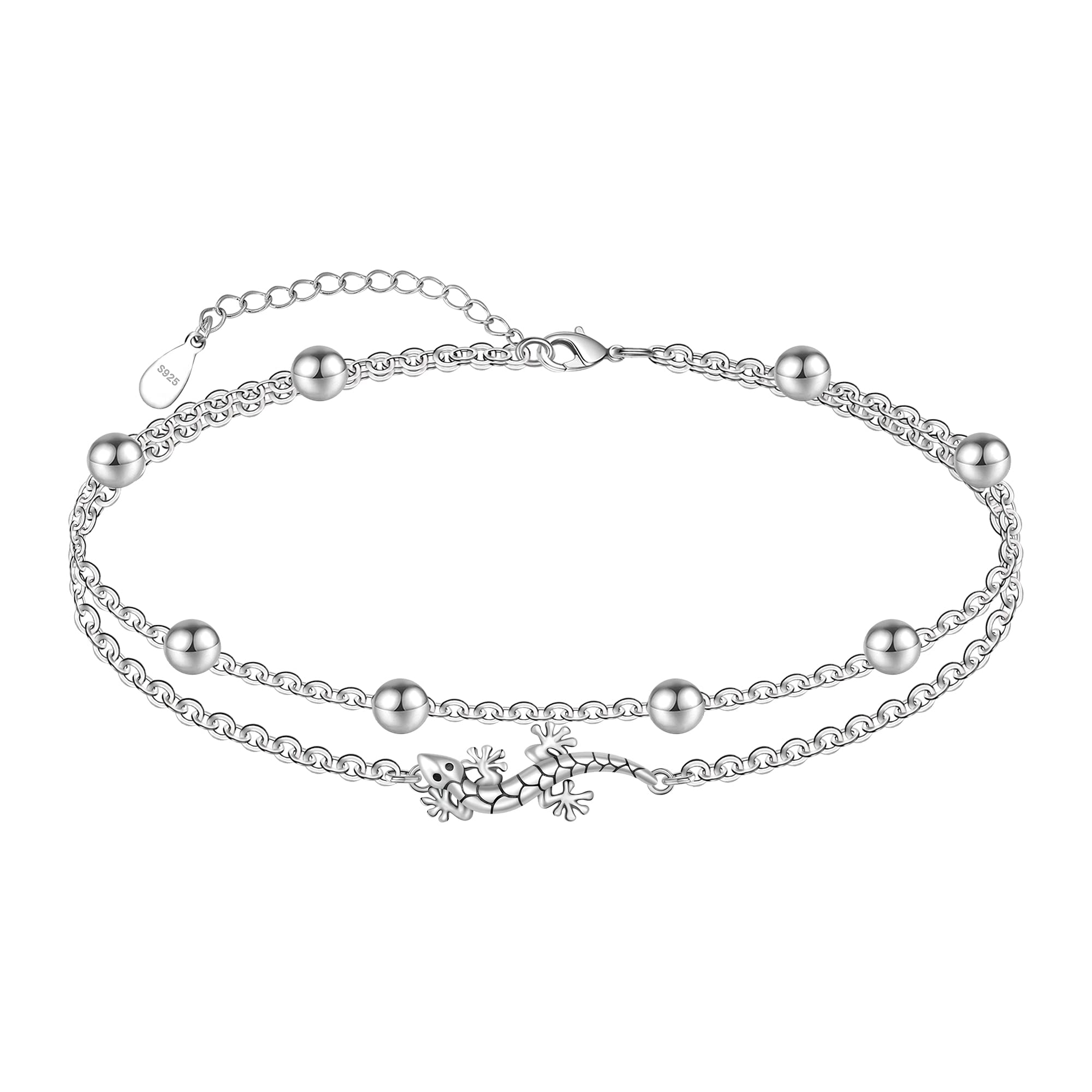 CHIC &amp; ARTSY 925 Sterling Silver Ankle Bracelets for Women, Adjustable Layered Foot Chains with Nature &amp; Symbol Charms, Lightweight Comfort Fit Boho Beach Everyday Jewelry