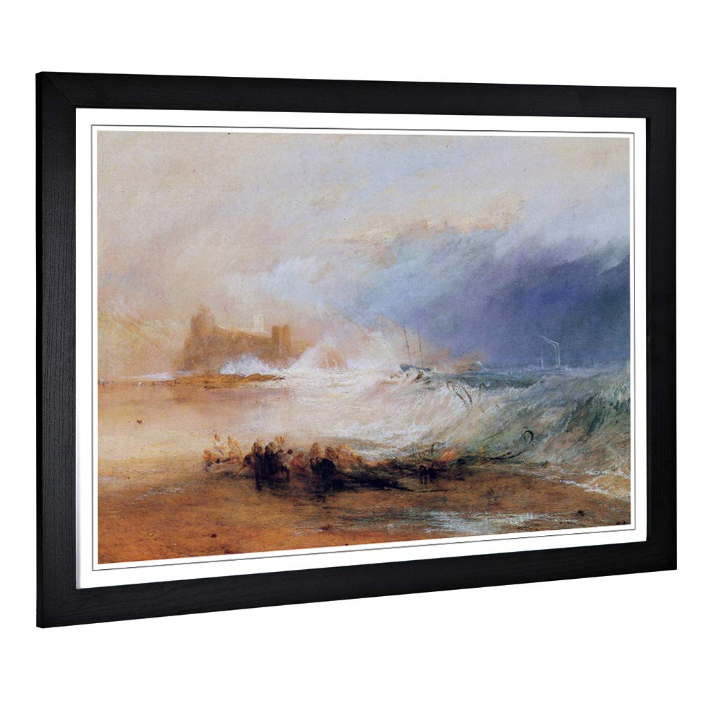 Big Box Art Framed Print of Joseph Mallord William Turner Northumberland with a Steamboat Design | Wall Art Picture| Home Decor for Living Room, Bedroom, Office, Black, A2 / 24.5x18 Inch / 62x45cm