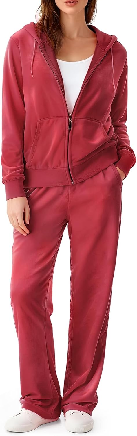 Velour Sweatsuit Tracksuit Womens Velour Sets 2 Piece Outfits Zip up Hoodie Sweatpants Jogger Track Suit