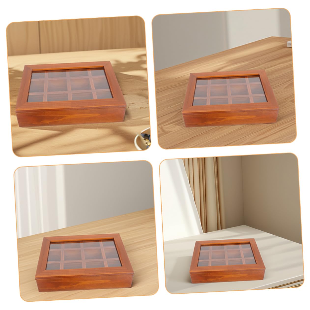 Boîte à Sachets De Thé En Bois 12 Compartiments 30,99 x 26,5 x 6 Cm Avec Couvercle Acrylique Transparent Hermétique Organisateur Maison Bureau Voyage