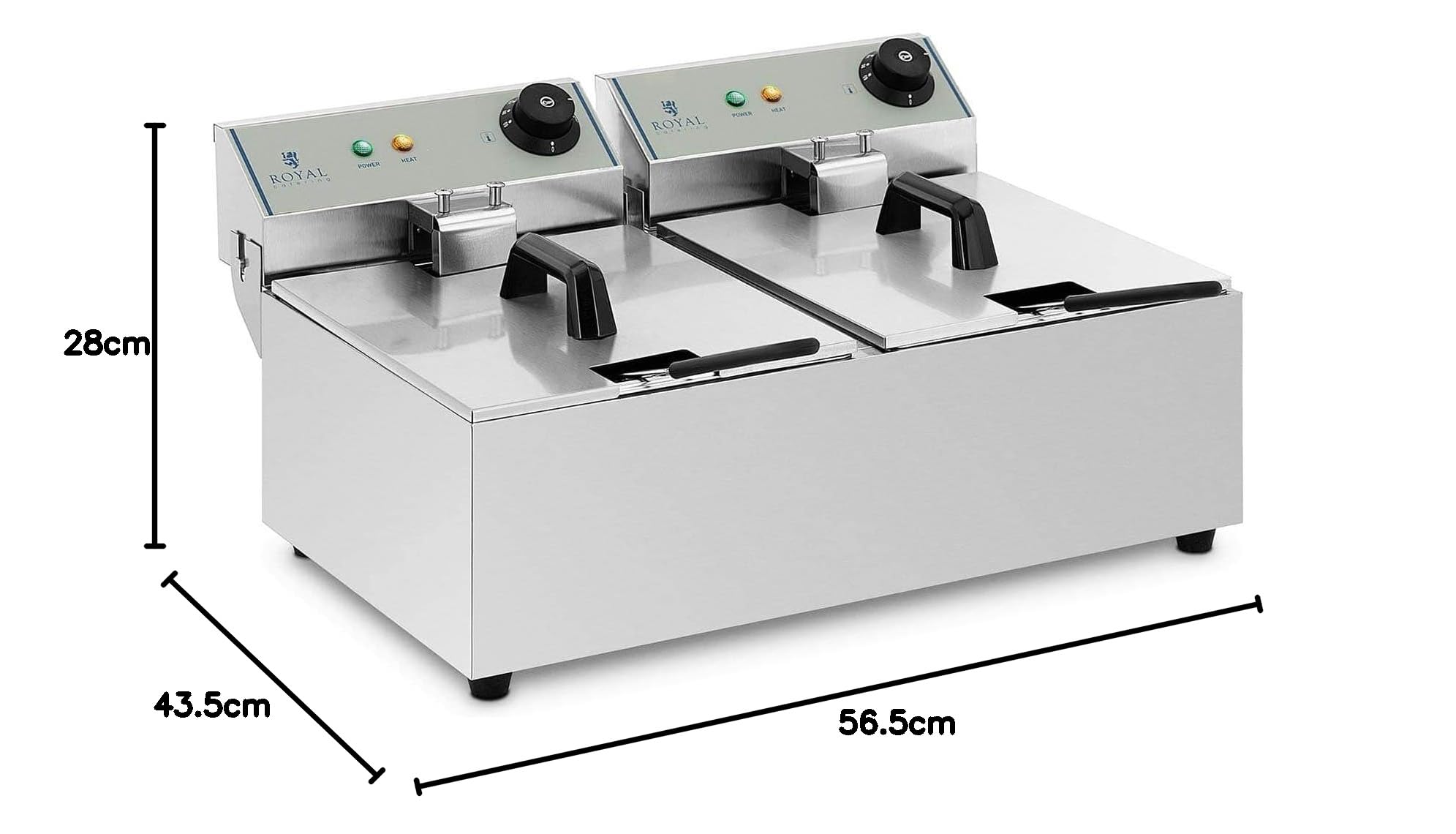 Royal Catering Freidora Industrial Profesional Rcef-10Dy-Eco (Doble con Doc Cestas 2 X 10 Litros, 2 X 3.200 W, 230 V, Termostato, Acero Inoxidable)