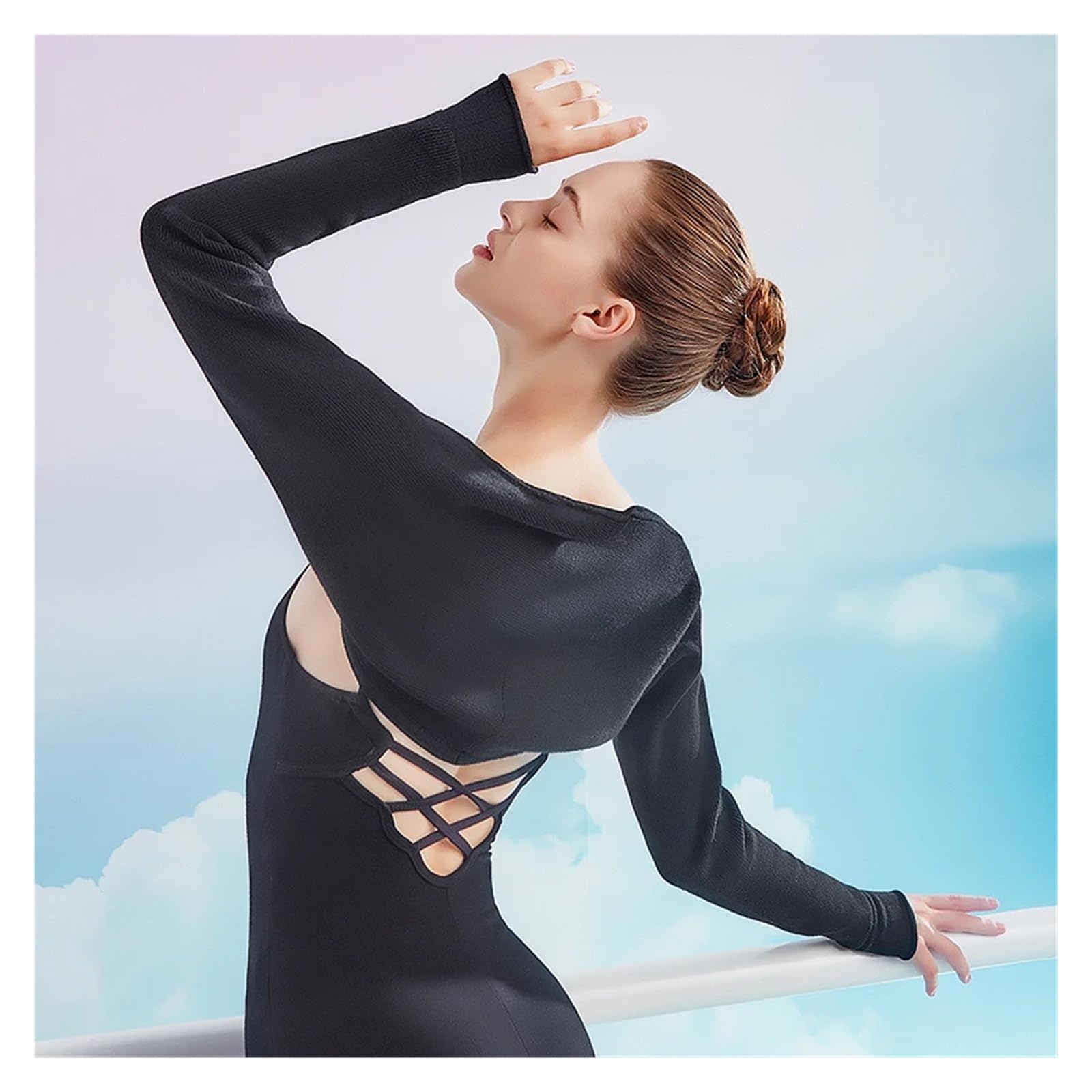 Suéter cruzado for mujer, tops de baile, abrigo de punto, chal cálido, suéter de baile de manga larga, leotardo de ballet for adolescentes, ropa deportiva de gimnasia
