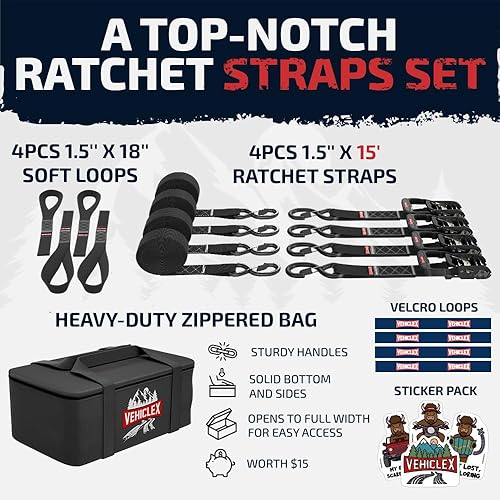 Miniatura 4 de Vehiclex Correa de trinquete para motocicleta y deportes de motor - Kit de 1.5 pulgadas x 8 pies - (4 unidades verde) correas resistentes y bucles