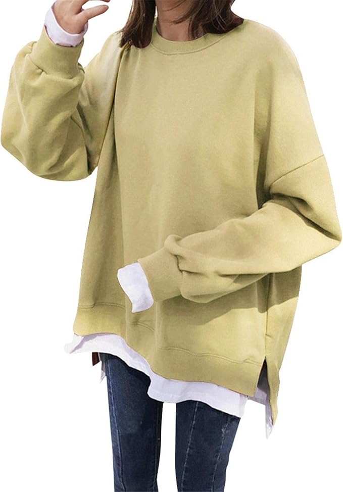 Amazon Co Jp Uellak 人気 レディース トレーナー長袖 重ね着風 ゆる スウェット トレーナー プルオーバー 無地 レディース A イエロー 2xl 服 ファッション小物 Amazon Co Jp Uellak 人気 レディース トレーナー長袖 重ね着風 ゆる スウェット トレーナー プルオーバー 無地 レディース A イエロー 2xl 服 ファッション小物