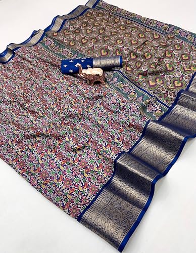 Image of Kashmiri Print Tussar Silk Saree for Women with Unstitched Blouse Piece for All Occasions