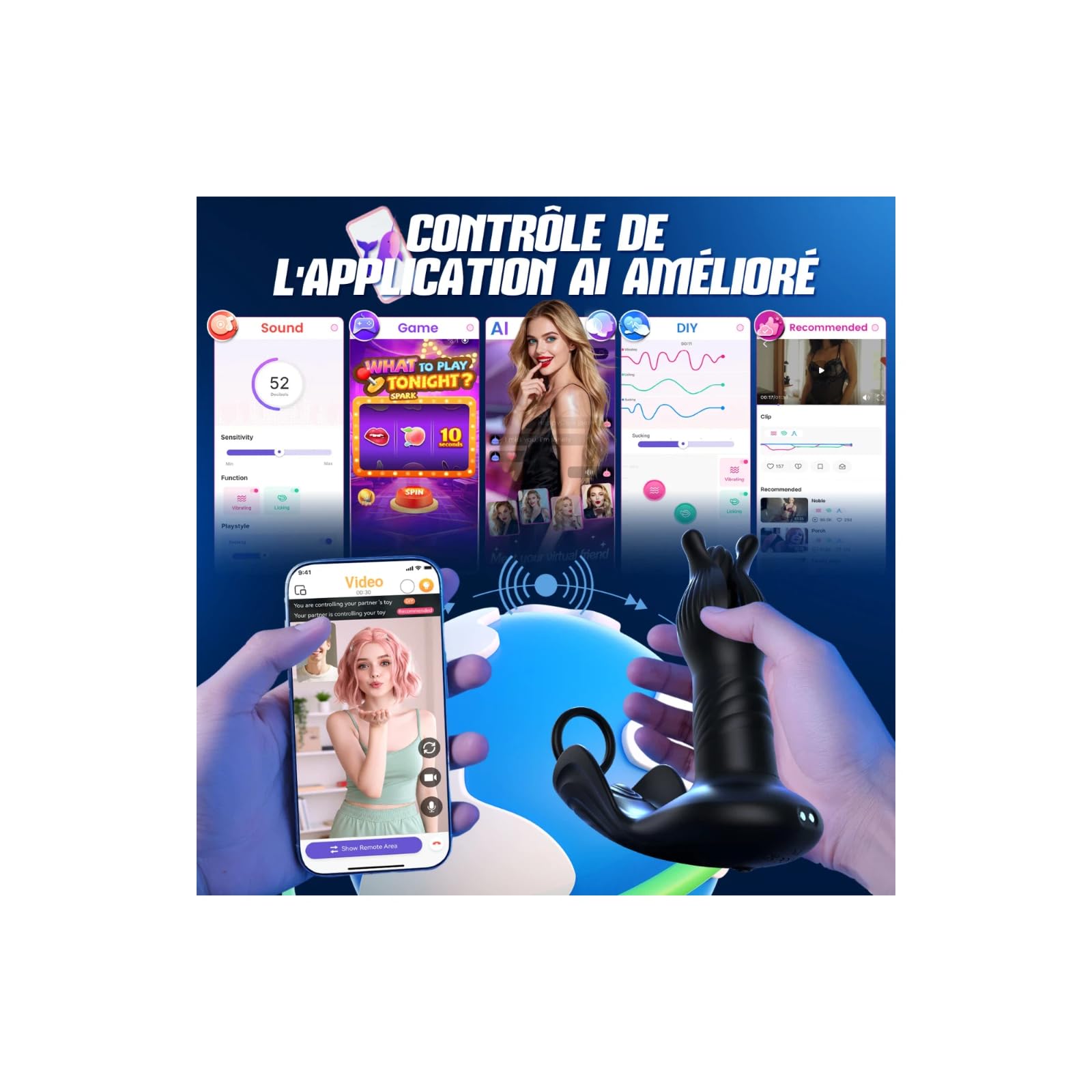 Soulour Gode Homme pour Anus Vibromasseur, 4 in 1 Expansion Poussée Sex Toýs Homme Plug Anal avec Anneau Penien, AI Lover Plug Analeprostate Jeux Sexuelle Adulte Couple Gode Sex Toys